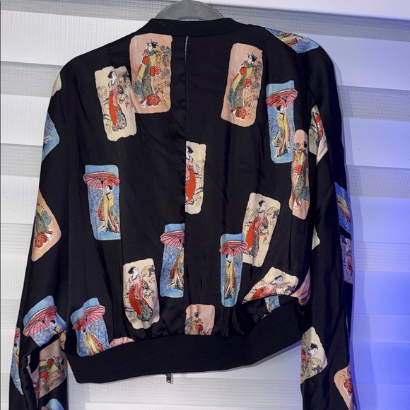 Zara Black Multicolor Patterned Bomber Jacket - Picture 6 of 7